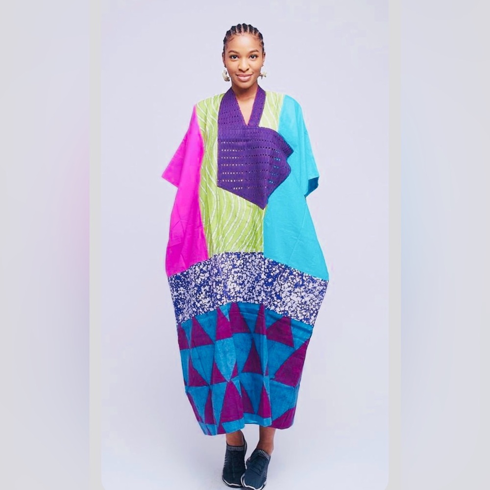 Vibrant Multi-Color Dye Lab (brand) Agbada/ Kaftan. One Size, About 48.5” Long.